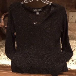 Black metallic knit long sleeve top. Vneck /dry clean